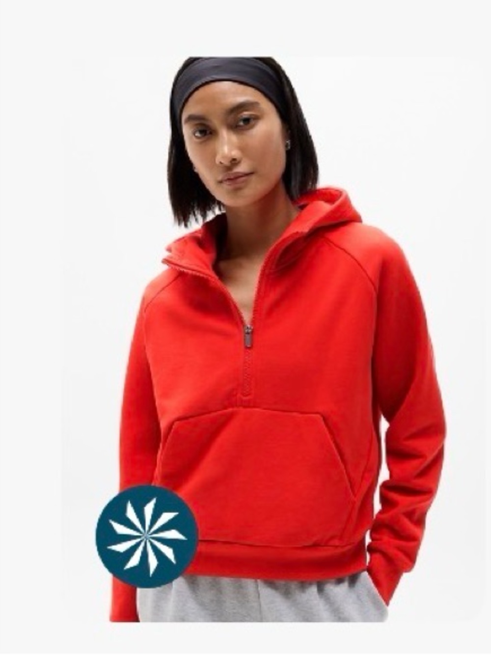 Athleta Half-Zip fleece Hooded Pullover-cardinal